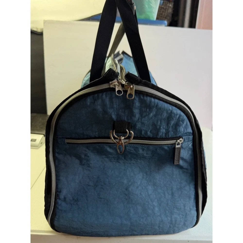Biaggi Hang-2-Duffle Garment Bag Blue Crinkle Nylon Convertible Travel Suit
